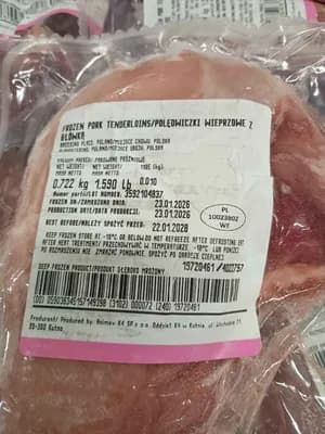Frozen pork tenderloin // with head // w/o chain//1 piece vac// 10 kg carton